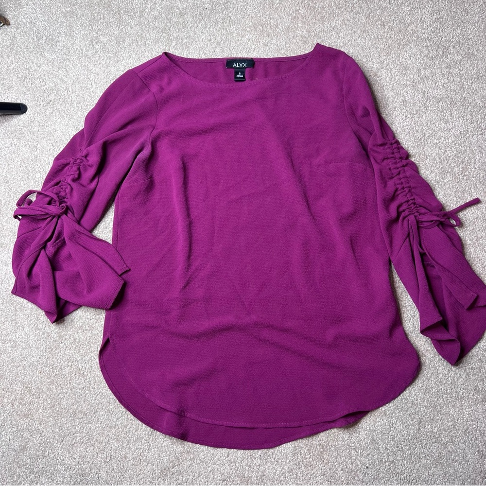 ALYX Magenta Ruched Tie-Sleeve Blouse